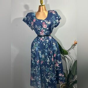 S.L. Fashions Navy Floral Midi Dress